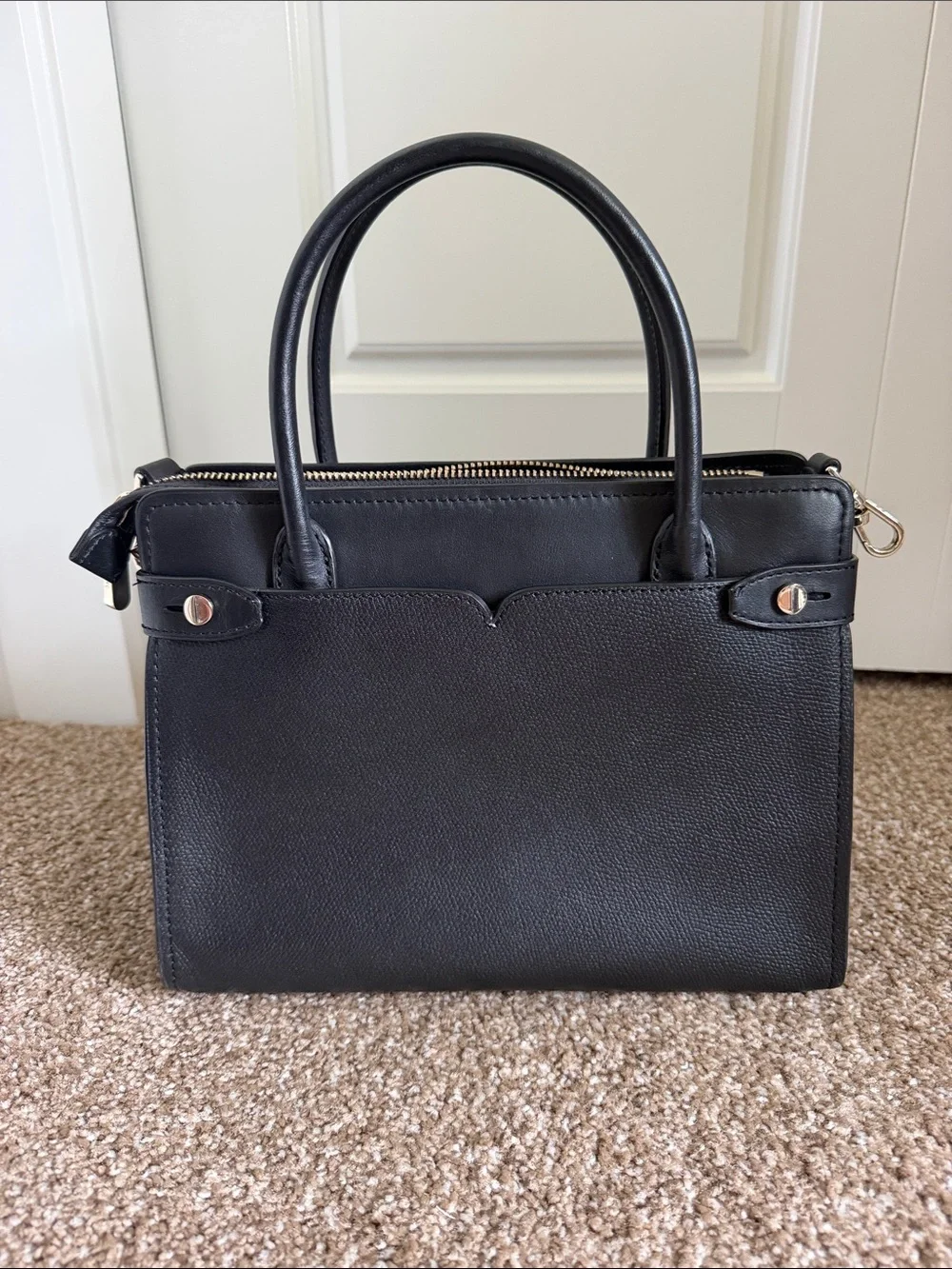 kate spade black leather satchel with gold hardware accents